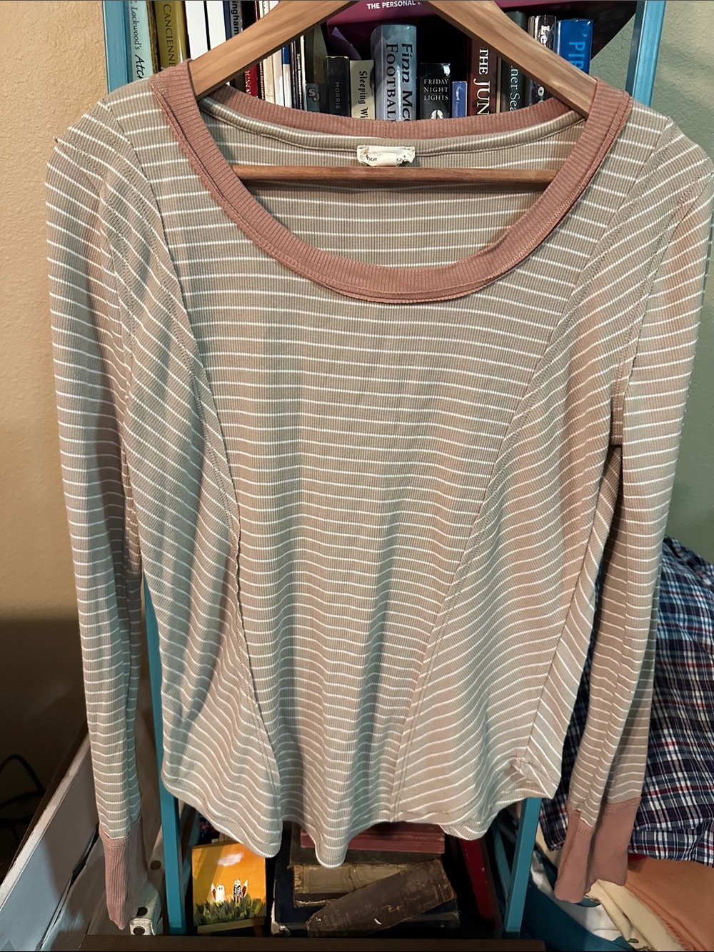 Hem & Thread Mauve, Brown, and White Striped Long-Sleeve Scoop Neck Top